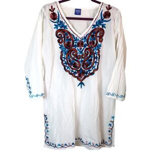 California Woman Cotton Swimsuit Cover Plus 1X Resort Dress Embroidered White